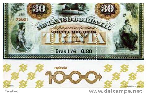 BRASIL  BRAZIL  BRAZIL 1976 MNH S/S Old Banknote On Stamp // BRÈSIL Bloc BF Neuf **1976 - Coins
