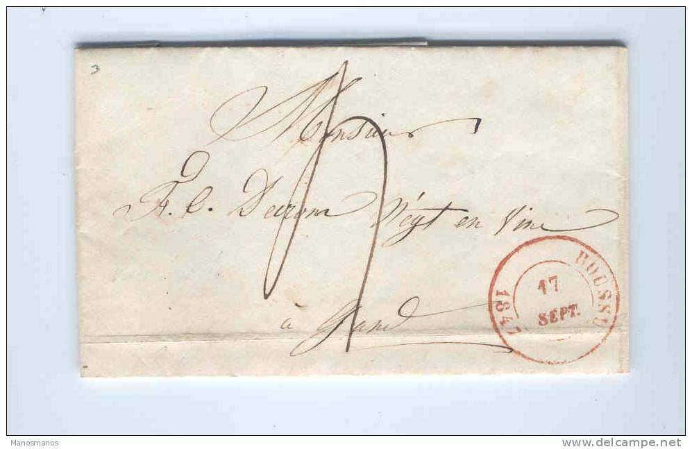 824/14 - Lettre Précurseur 1847 BOUSSU Vers GAND - TB Marque APRES LE DEPART Au Verso - 1830-1849 (Belgique Indépendante)