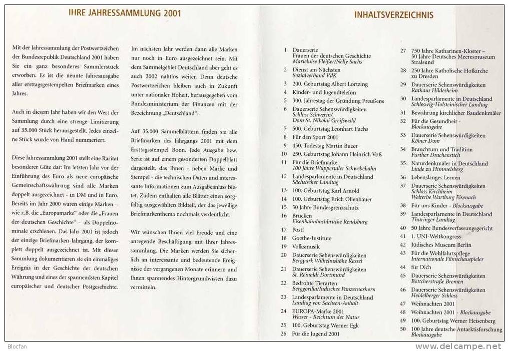 Deutschland Jahres-Sammlung 2001 Mit 50 ETB,BRD 2156-Block 57 SST 130€ Und Illustrationen Yearbook Documentation Germany - Other & Unclassified