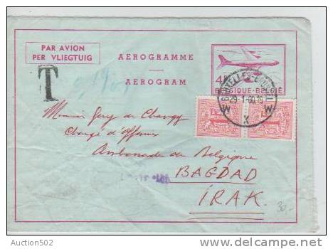 TP 859(2) S/Aérogramme Avion 4F N°6 Griffe T Taxée 0.19 Or Obl.Bruxelles 29.01.60 V.Bagdad Irak 3633 - Aérogrammes