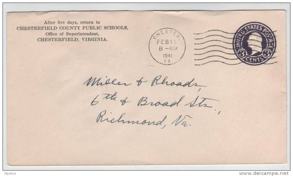 USA Postal Stationery Cover Chester VA. 11-2-1941 - 1941-60