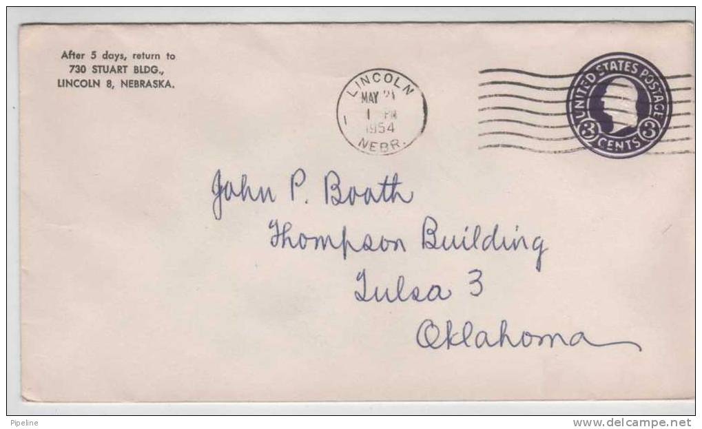 USA Postal Stationery Cover Lincoln Nebr. 21-5-1954 - 1941-60