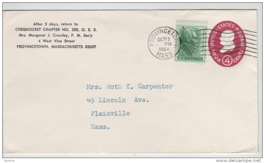 USA Postal Stationery Cover Uprated  Provincetown Mass.12-10-1964 - 1961-80