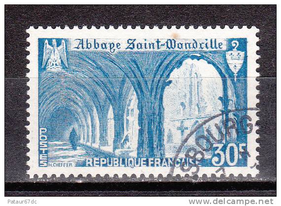 FRANCE / 1951 / Y&T N° 888 : "Touristique" (Abbaye De Saint-Wandrille - Seine-Maritime 30F) - Choisi - Cachet Rond - Usados