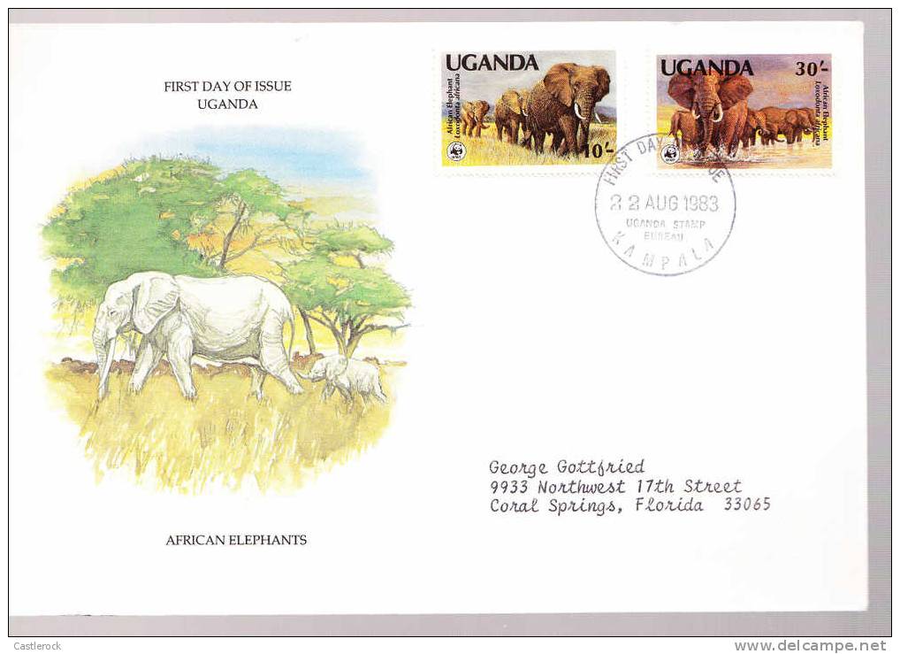 T)1983,UGANDA,CIRC.FDC,"AFRICAN ELEPHANTS".- - Olifanten