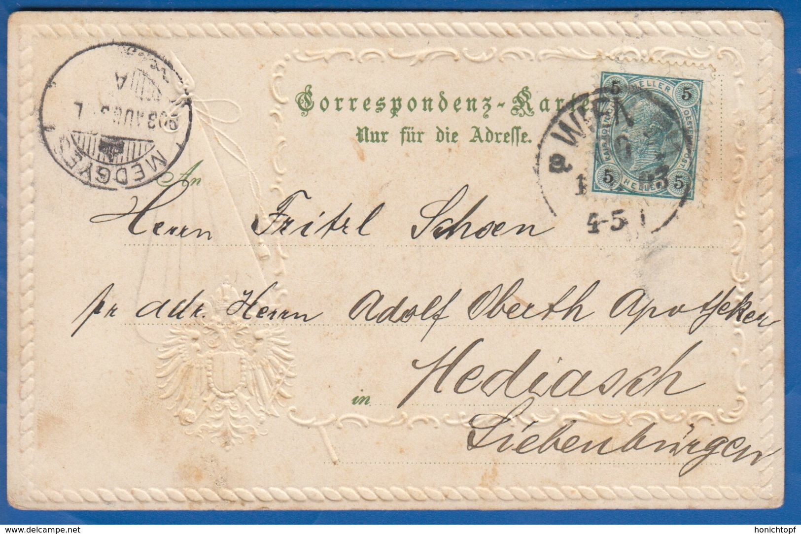 Österreich; Wien; Maximilianplatz Mit Votivkirche; 1903; Prägekarte Mit Goldrand - Wien Mitte