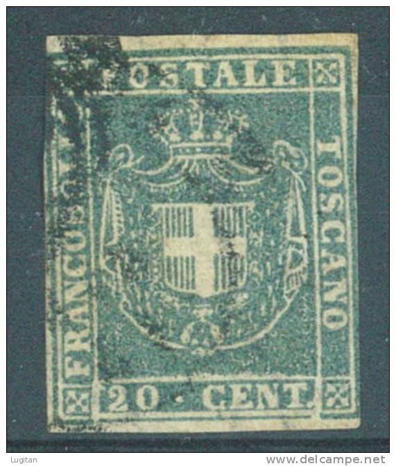 Filatelia ANTICHI STATI -  Toscana Governo Provvisorio 1860 - N° 20c - 20 Cent. Azzurro Grigio Verdastro Chiaro - Usato - Toscane