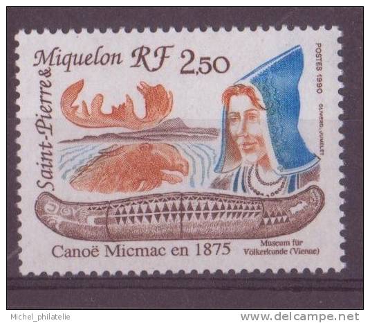 SAINT-PIERRE-ET-MIQUELON N° 527** NEUF SANS CHARNIERE  CANOE MICMAC EN 1875 - Andere & Zonder Classificatie