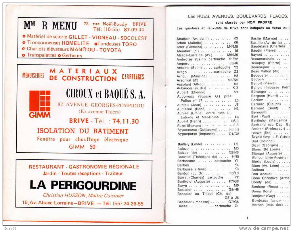 VILLE DE BRIVE  Année 1978   PLAN -GUIDE  PUBLICITE Agence Catala  Dépliant Documents Publicitées - Cartes Routières