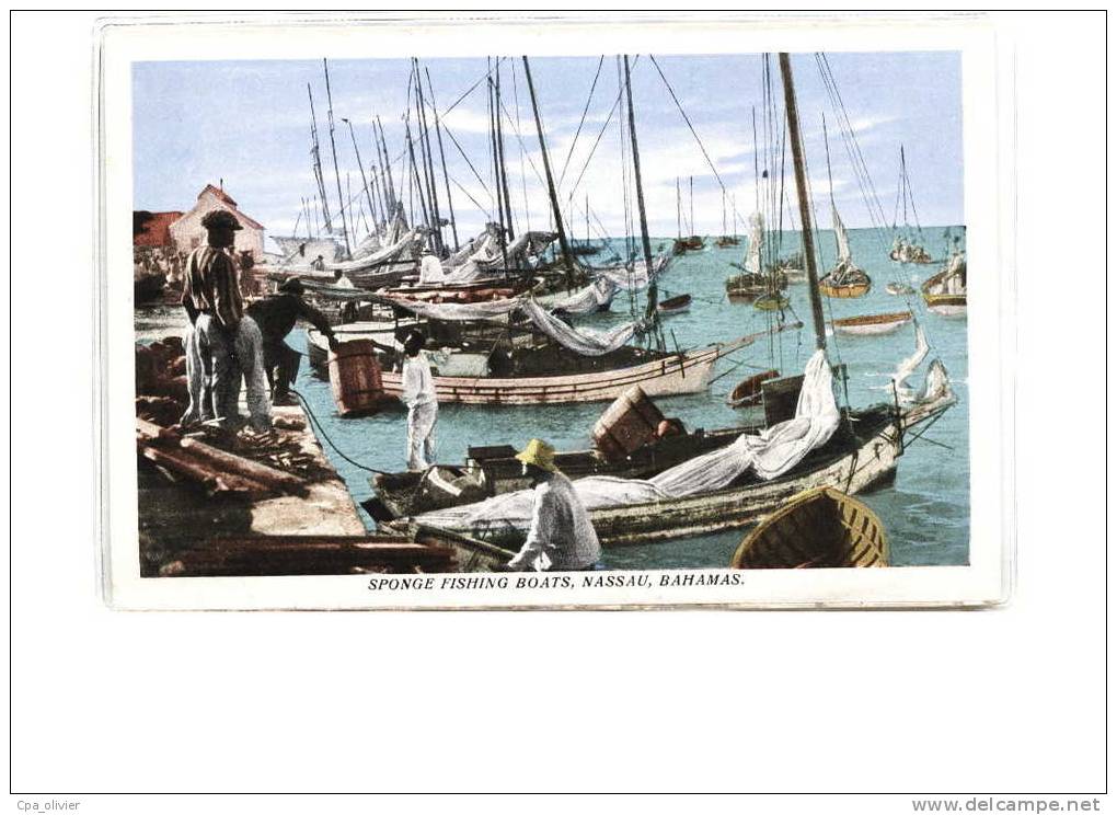 BAHAMAS Nassau, Port, Sponge Fishing Boats, Colorisée, Ed Sand's Studio 17, 193? - Bahamas