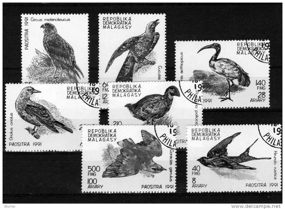 Vögel Naturschutz 1991 Madagaskar 1330/6 O 4€ WWF Blauracke Pirol Kuckuck Schwalbe Weihe Purpurhuhn Bird Set Of Malagasy - Madagaskar (1960-...)