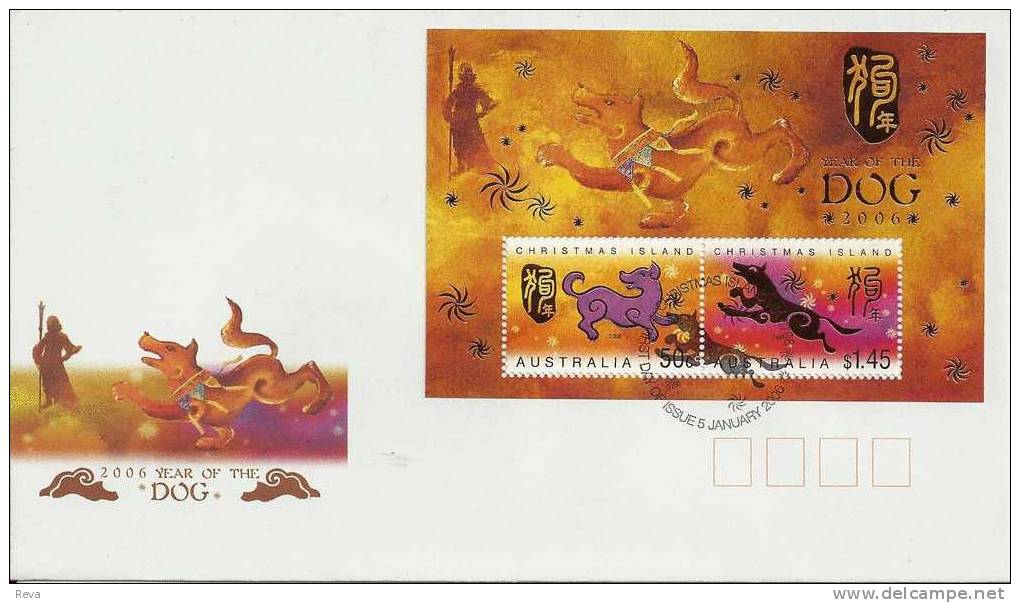 CHRISTMAS ISLAND FDC CHINESE ZODIAC YEAR OF DOG  SET OF 2 STAMPS DATED 05-01-2005 CTO SG? READ DESCRIPTION !! - Christmaseiland