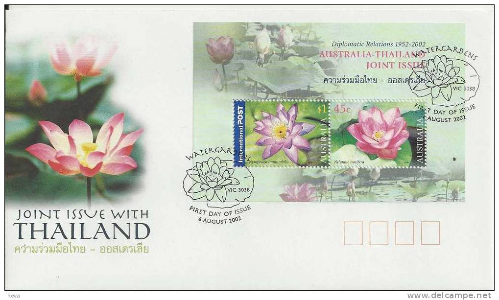 AUSTRALIA FDC DIPLOMATIC RELATIONS JOINT ISSUE WITH THAILAND M/S OF2 STAMPS DATED 06-08-2002 CTO SG? READ DESCRIPTION !! - Storia Postale