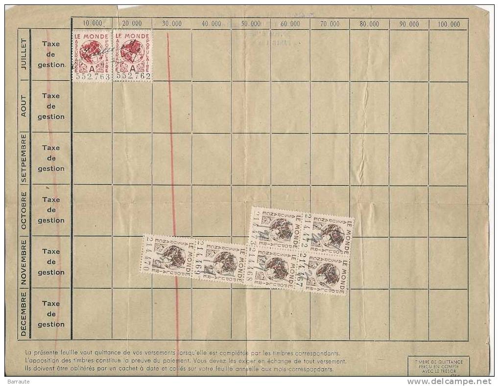 BRANCHE POPULAIRE Assurance Sur La Vie Avec 30 Timbres. De 1948. - Bank En Verzekering