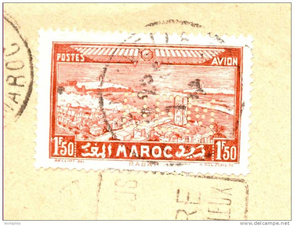 French Maroc-Germany Perfin/Perfore / Gelocht "BEM" , Perforated Initials Letters, TB Slogan Cover 1934 - Perfins