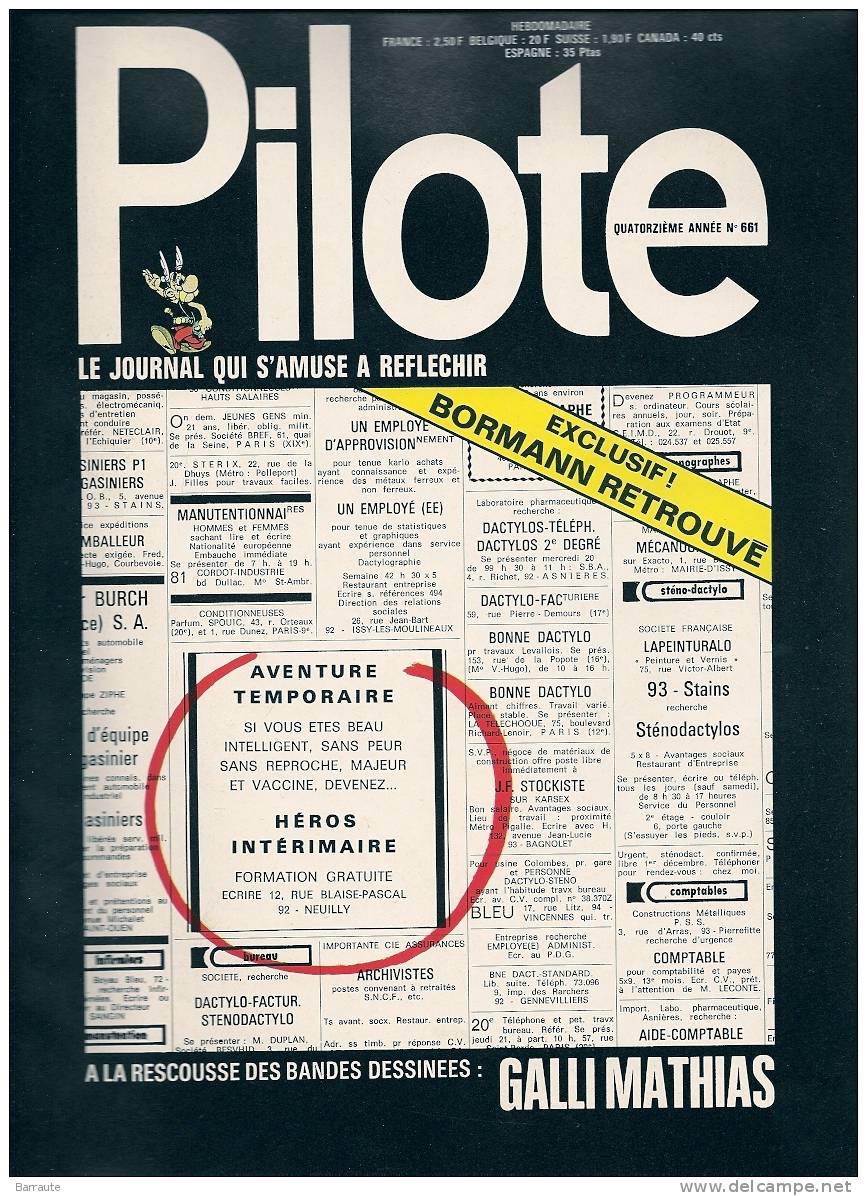 PILOTE N° 661 Du 6 /07/1972  .1 Reportage EXCLUSIF Pilote Retrouve MARTIN BORMANN . - Pilote