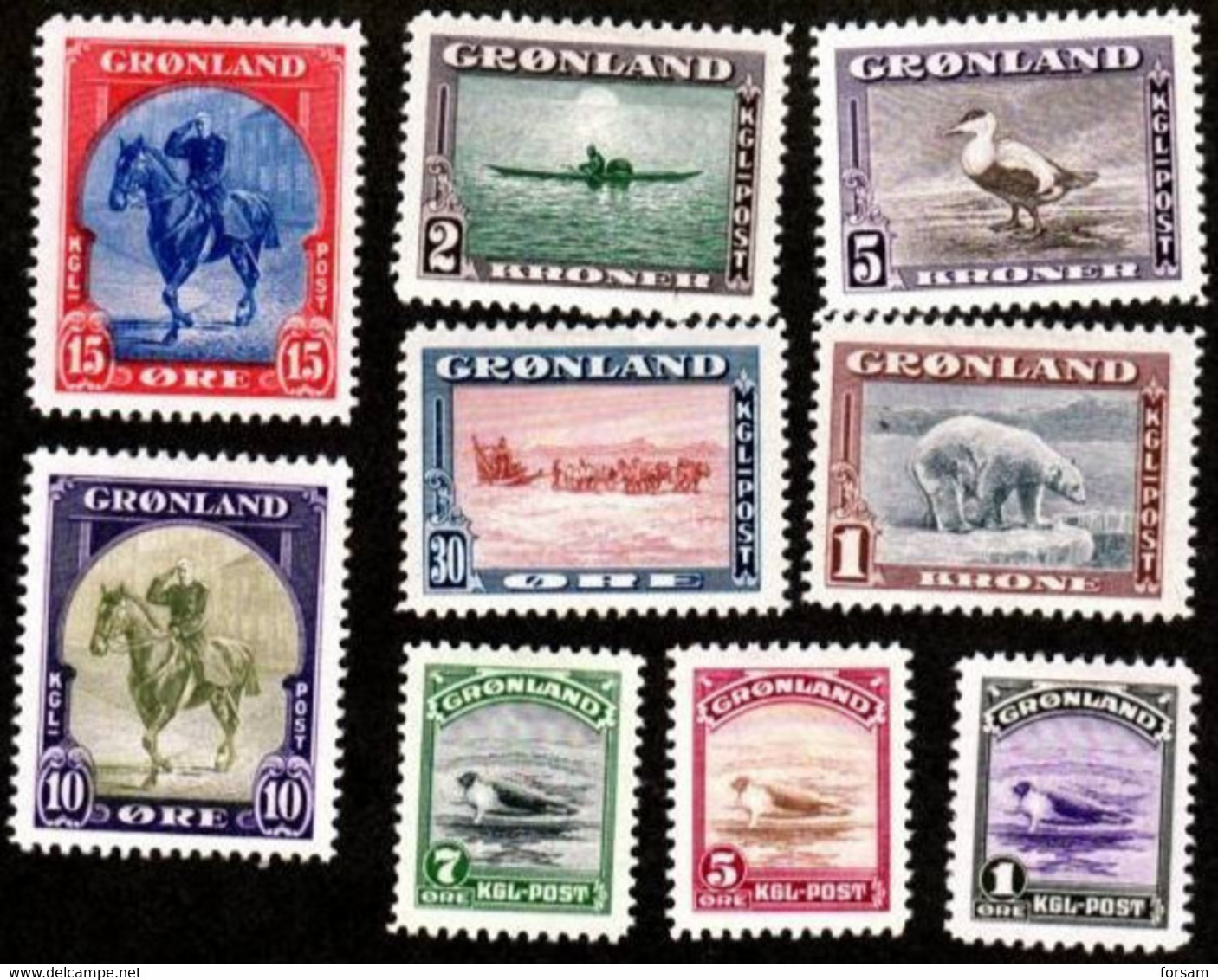 GREENLAND..1945..Michel # 8-16...MLH...FULL SET...MiCV - 260 Euro. - Unused Stamps