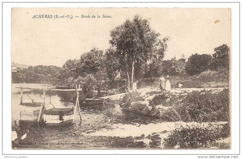 Cp , 78 , ACHERES , Bords De La Seine , Animée , Dos Vert , écrite 1918 - Acheres