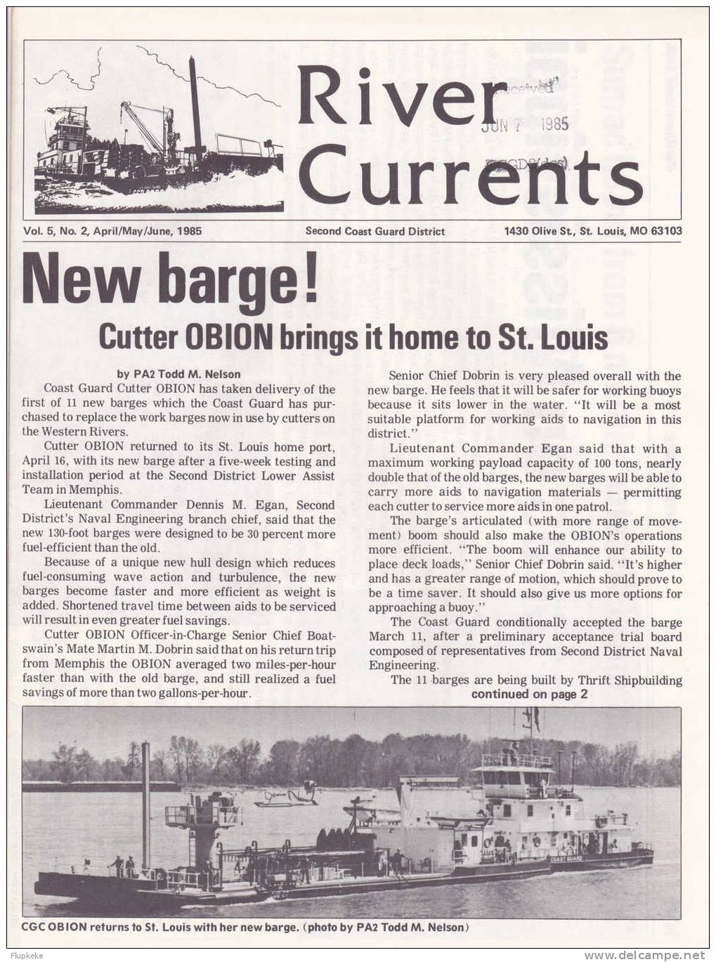 River Currents 02 April May June 1985 Vol. 5 Second Coast Guard District - Fuerzas Armadas Americanas