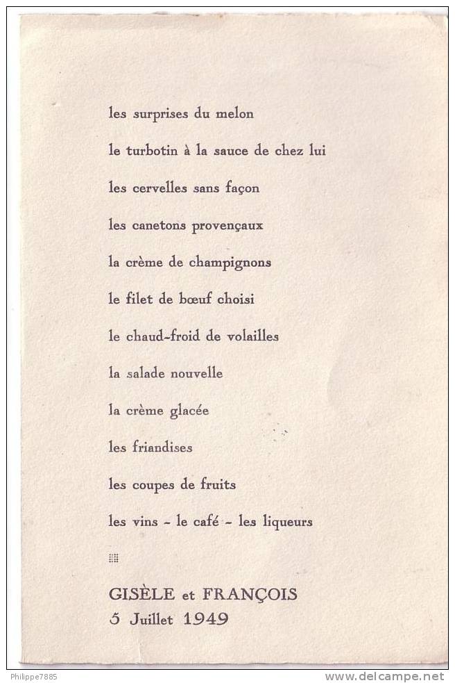 Menu Du 5 Juillet 1949 - Menus