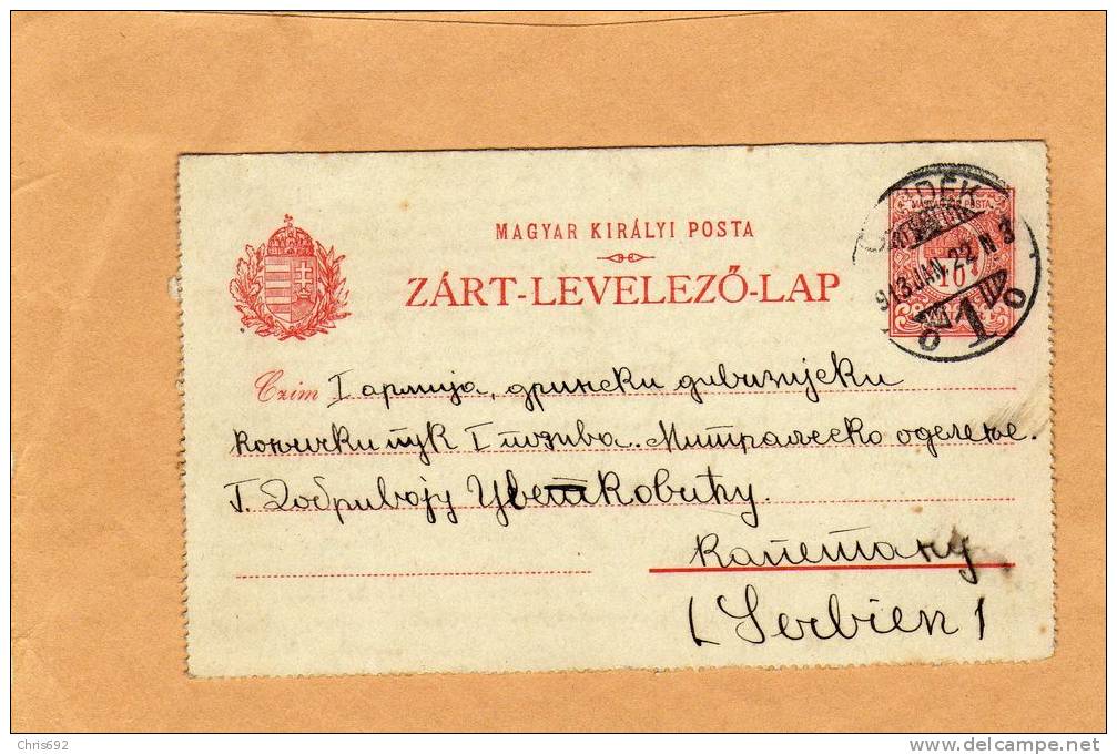 Carte Lettre Entier Postal Hongrois Hongrie Serbie 1922 - Entiers Postaux