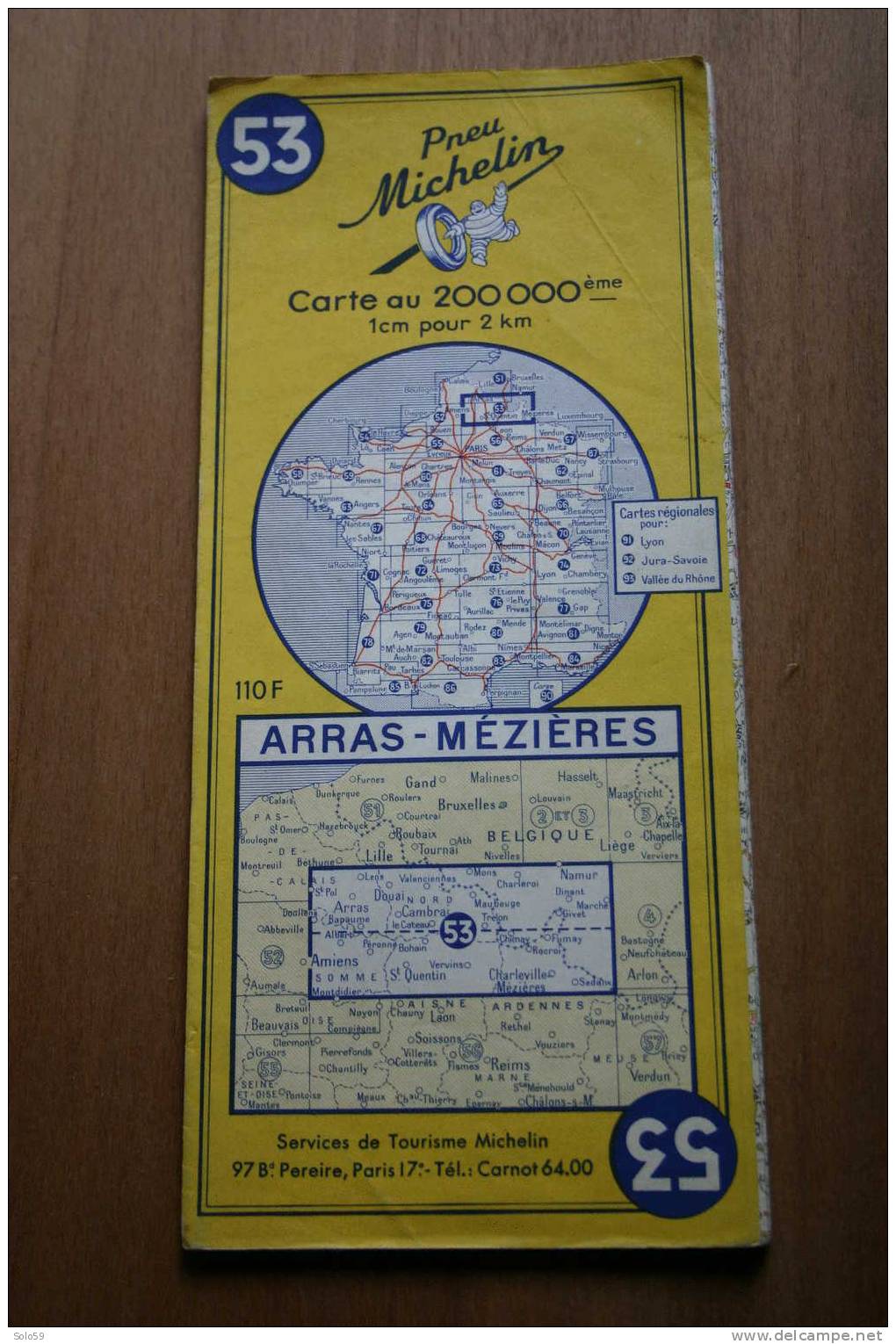 CARTE MICHELIN N°53 ARRAS - MEZIERES 1958 - Cartes/Atlas