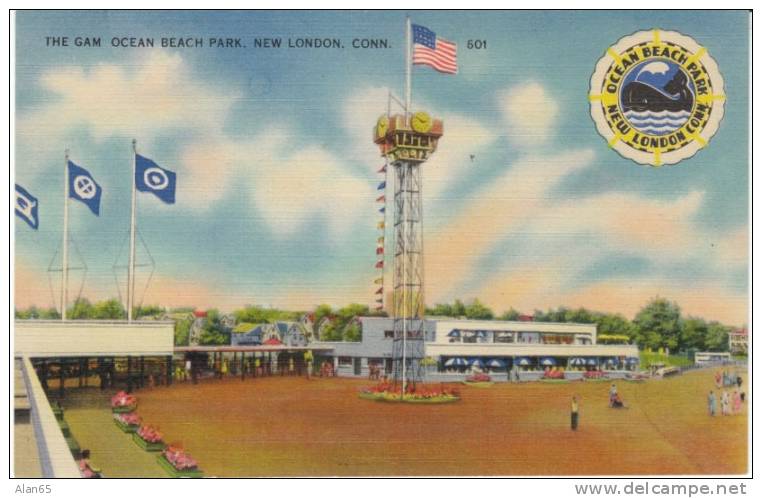 New London CT, Gam Ocean Beach Park On C1940s/50s Vintage Linen Postcard - Altri & Non Classificati