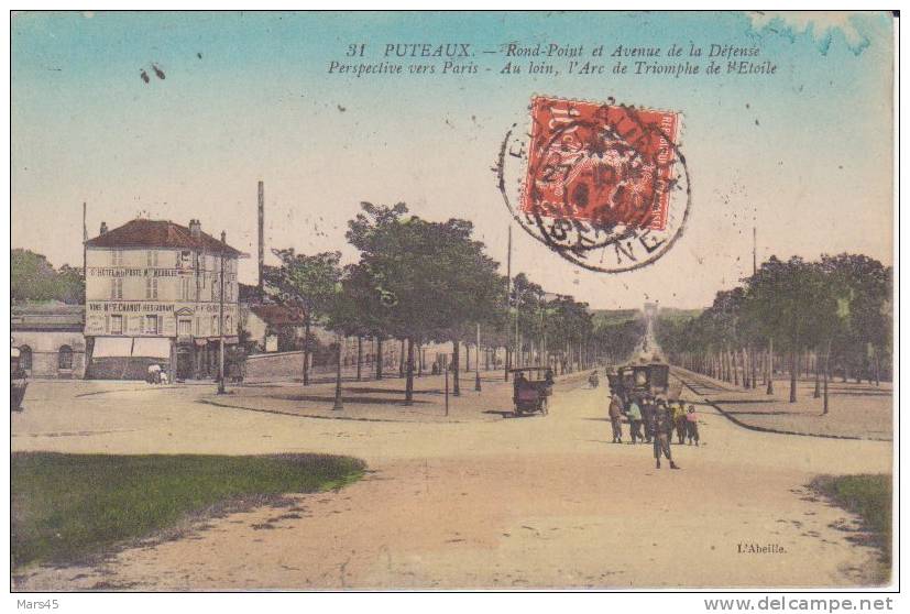 PUTEAUX Hauts De Seine Rond Point Et Avenue De La Défense Rare Hotel Restaurant Vins Chanut Automobiles - Puteaux