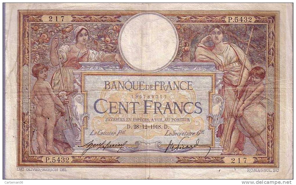 Billet - 100 Francs Merson - 28.12.1918 - P.5432 - 100 F 1908-1939 ''Luc Olivier Merson''