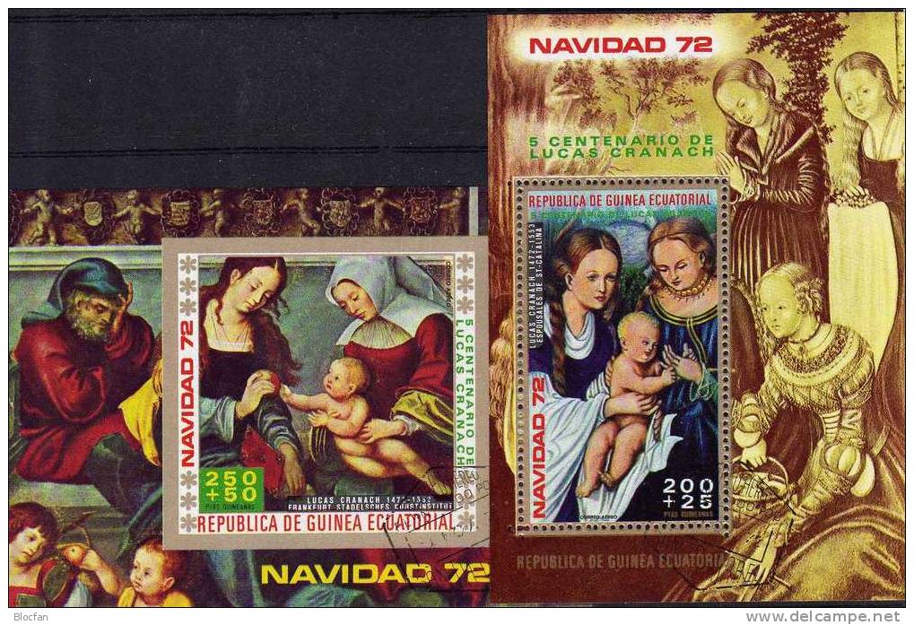 Christmas Gemälde 1972 Cranach Äquator.Guinea 180 A/B,Block 42 Plus 43 O 5€ Bloque Bloc Art M/s Painting Sheet Bf Africa - Guinée Equatoriale