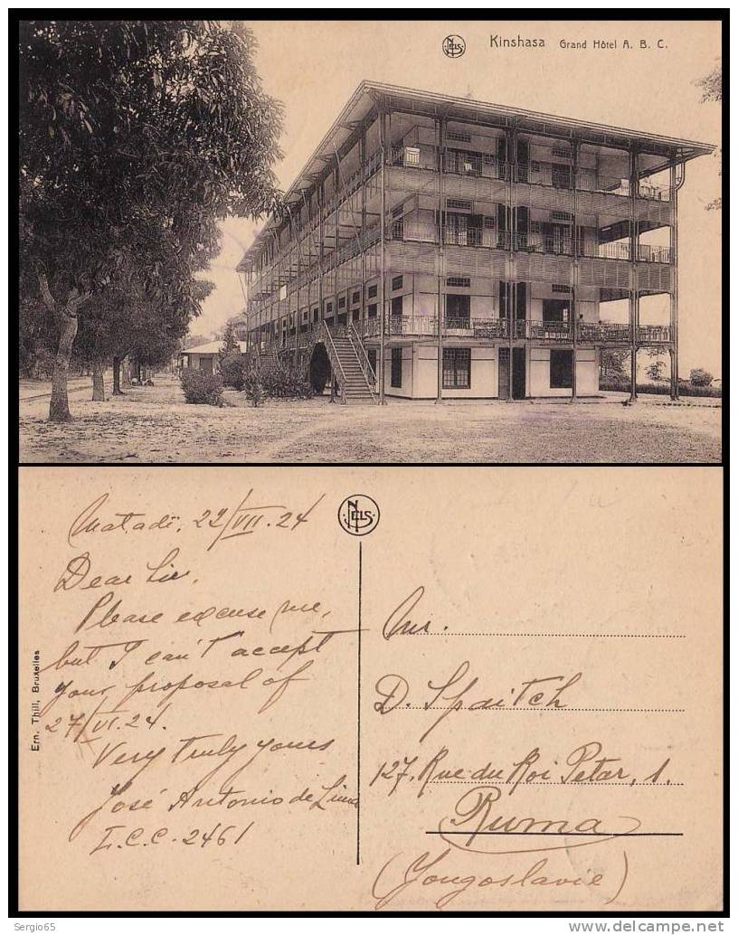 Belgian Congo - Kinshasa - Grand Hotel - Traveled 1924th - Kinshasa - Leopoldville (Leopoldstadt)