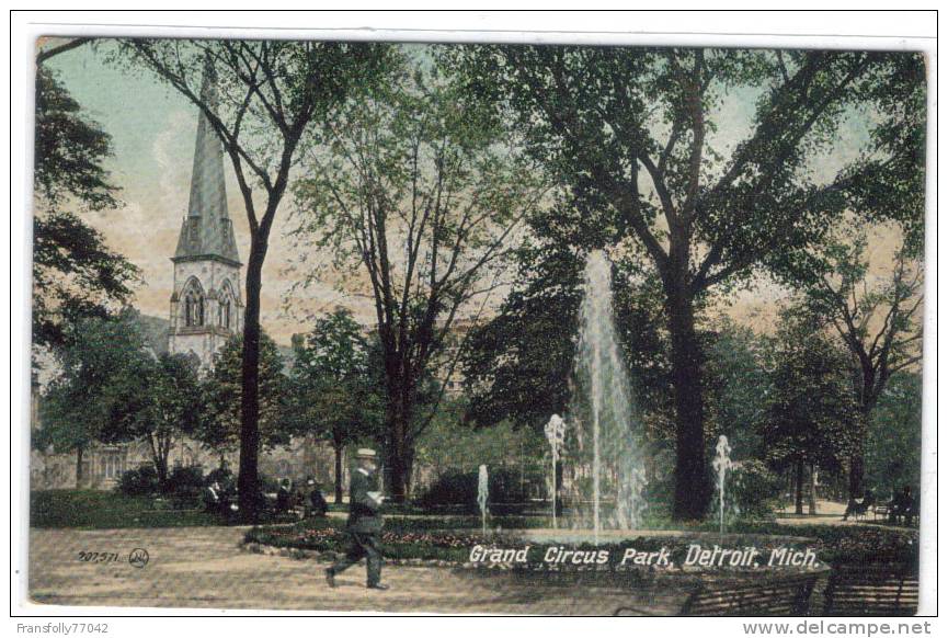 U.S.A. - MICHIGAN - DETROIT - Grand Circus Park - FOUNTAIN And CHURCH - LOCALS - 1909 - Autres & Non Classés