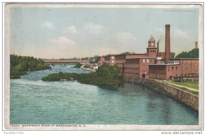 U.S.A. - NEW HAMPSHIRE - MANCHESTER - MERRIMACK RIVER - WATERFRONT BUILDINGS - 1921 - Manchester