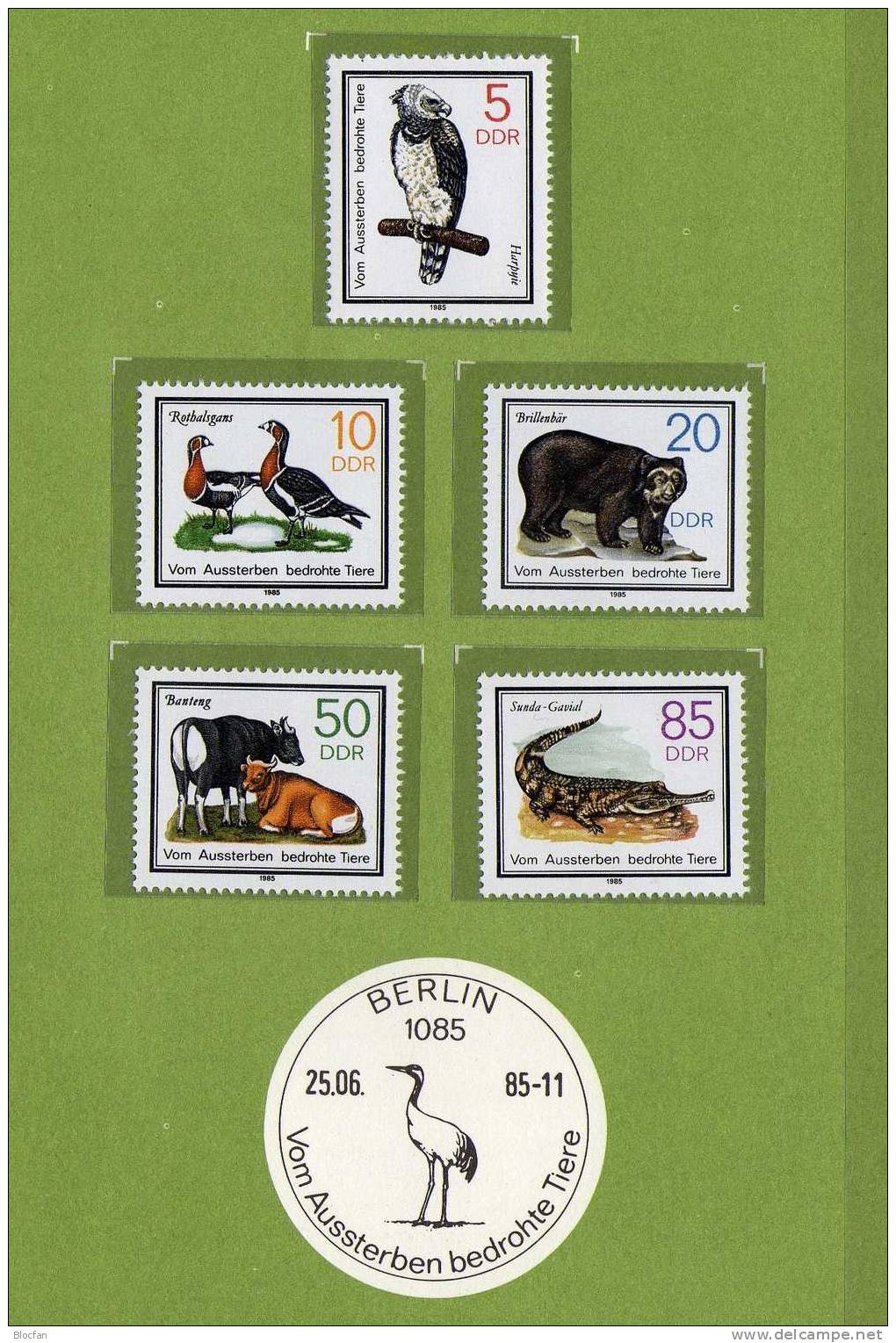 Erinnerungsblatt 1985 WWF DDR 2952/6 ** 6€ Bedrohte Tiere Harpyie Gans Bär Banteng Gavial Tierschutz Fauna Of Germany - Altri & Non Classificati