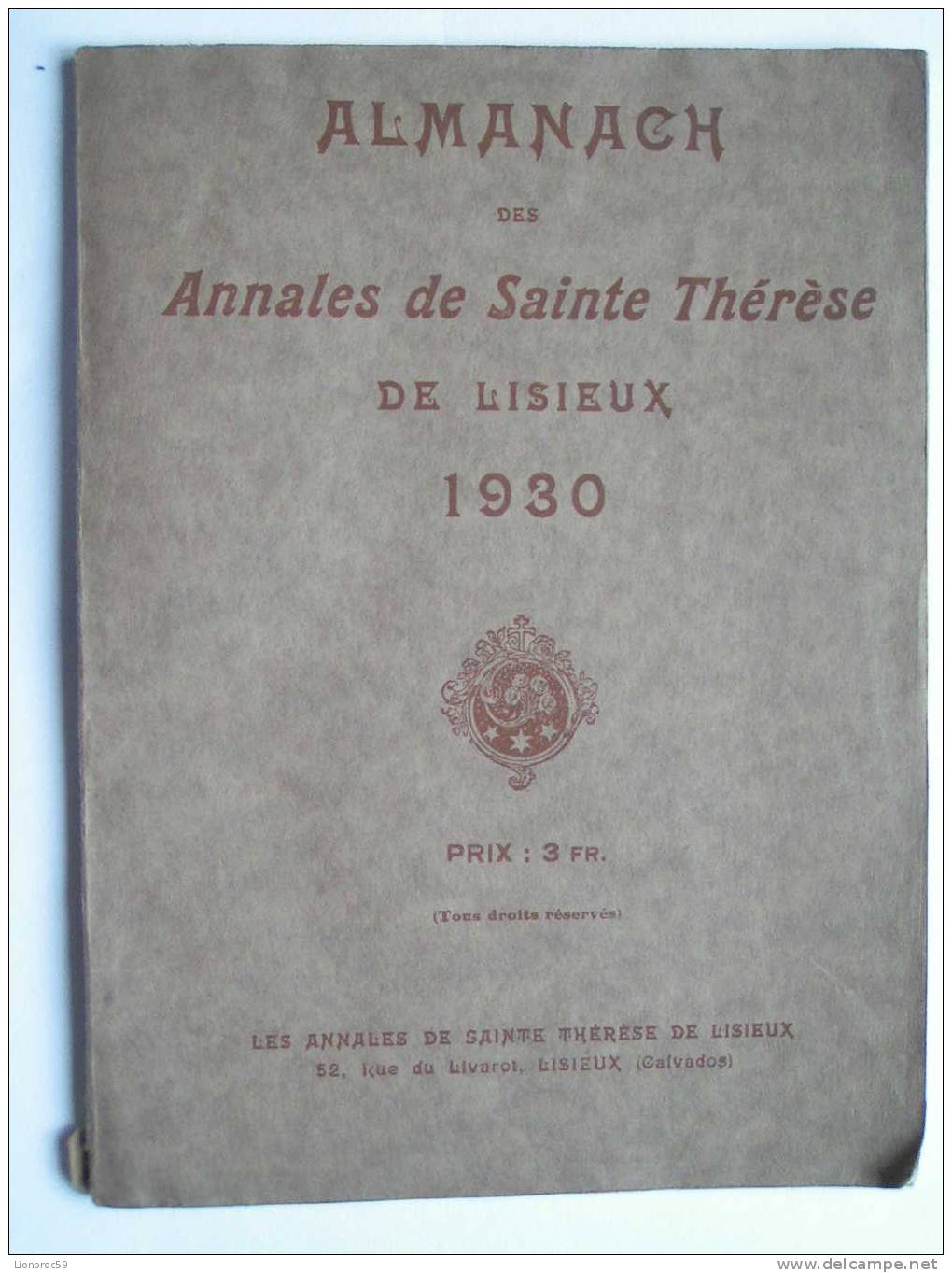 Almanach Des Annales De Sainte Thérèse De Lisieux De 1930 - Religion & Esotericism