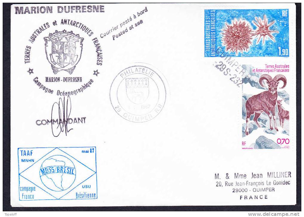 TAAF   Lettre Posté à Bord     Cachet Ford De France    MARION DUFRESNE  MD55/BRESIL - Storia Postale