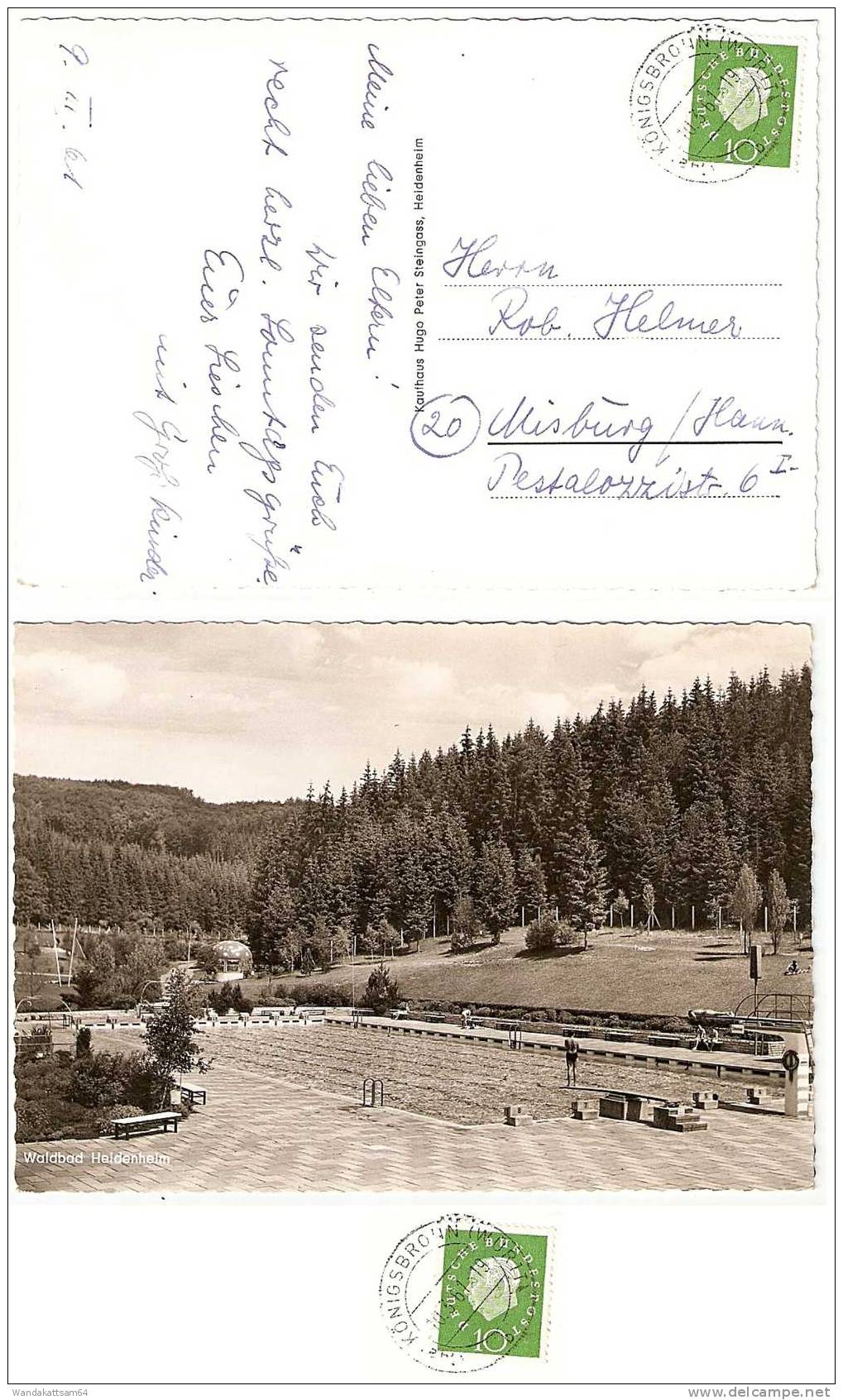 AK Waldbad Heidenheim Liegewiese Schwimmbecken 10.3.61 - 19 (14a) KÖNIGSBRONN (WÜRTT) B Nach (20) Misburg Bei Hannover - Heidenheim