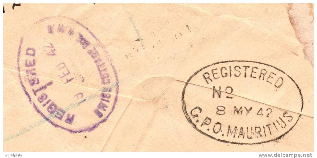 England-Mauritius Camp (P.O.B. 1000) Double Censor Uprated Postal Stationery Cover 1942 - Mauricio (...-1967)