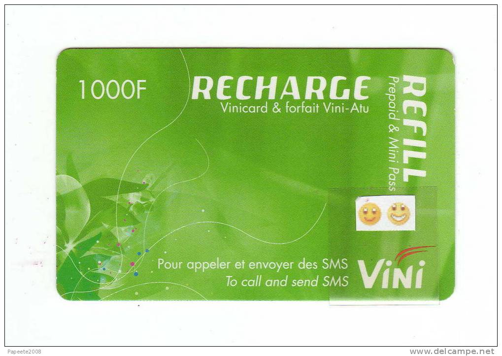 Polynésie Française - VINI Recharge De 1 000 FCFP - Verte - Cartonnée - 3° Série - LUXE - Polynésie Française