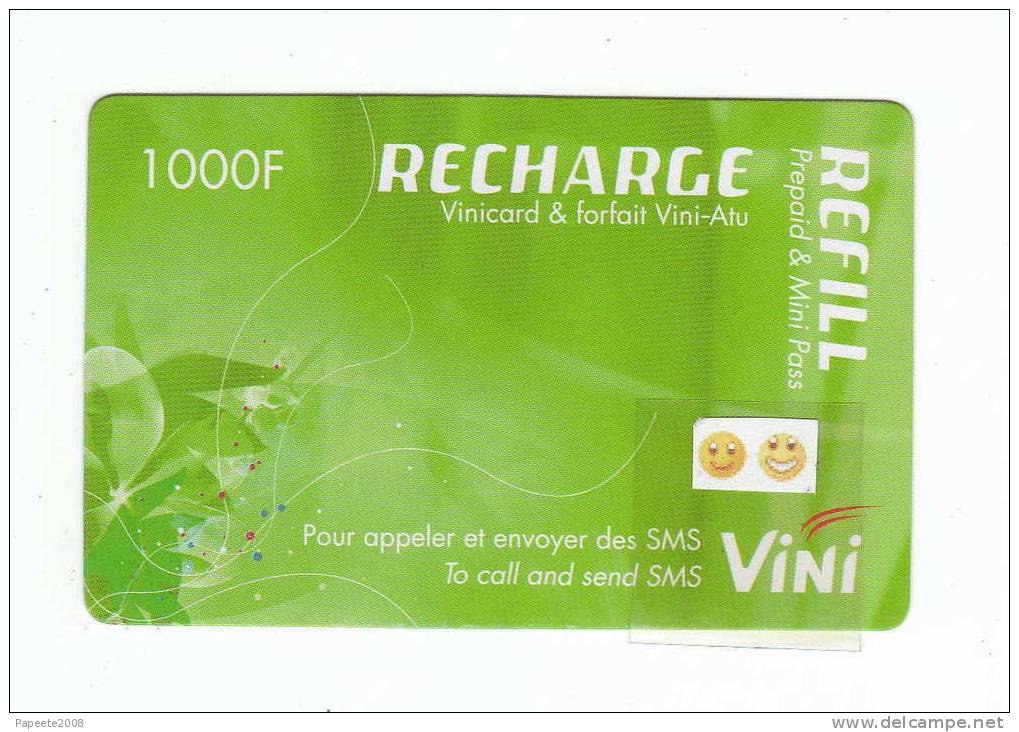 Polynésie Française - VINI Recharge De 1 000 FCFP - Verte - Cartonnée- 6° Série - LUXE - Polynésie Française