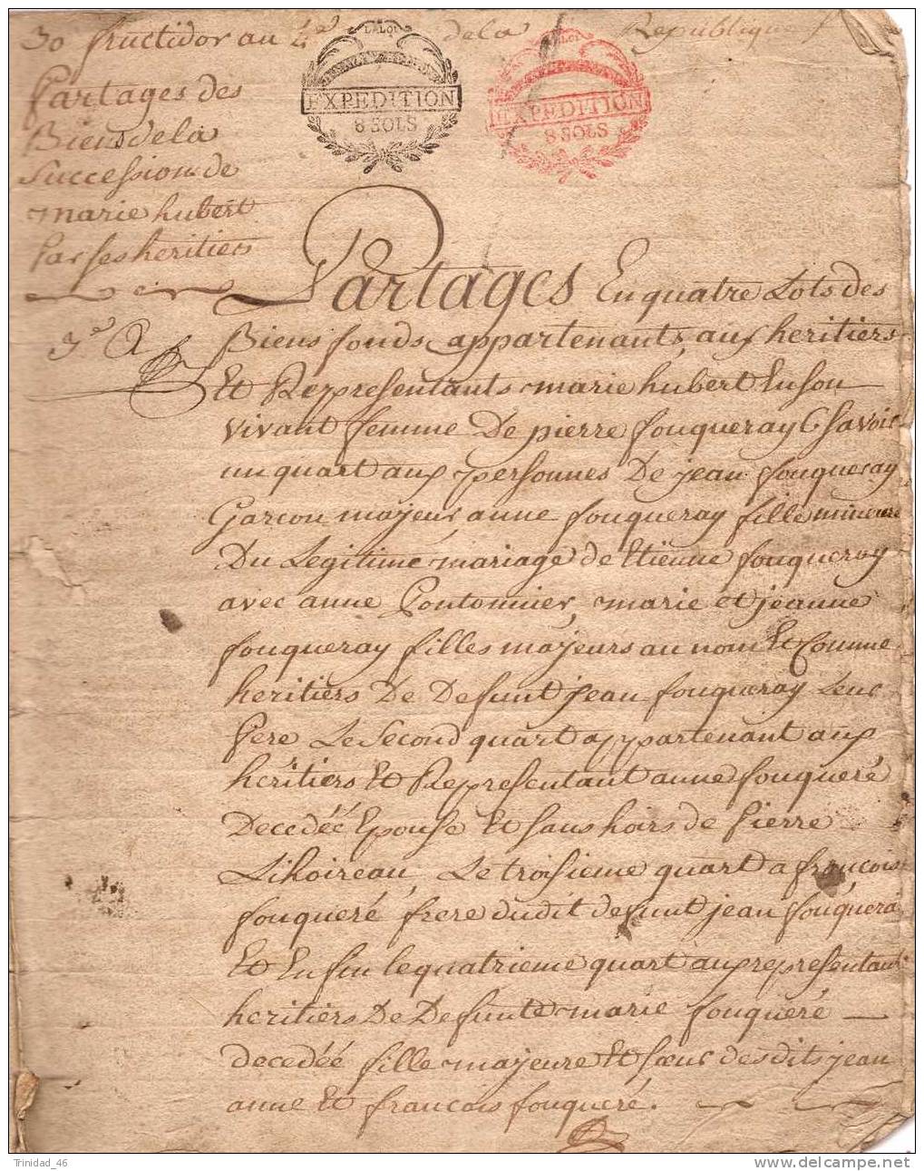 BAUGE 49  ( RARE PARCHEMIN DE 1796 )  30 FRUCTIDOR AU 4 EME DE LA REPUBLIQUE - Manuscrits