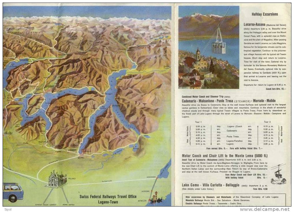 Swiss Federal Railways Travel Office - Lugano Town - Dépliant 4 Volets Avec Photos Et Carte Du Relief Et Des Lacs - Europa