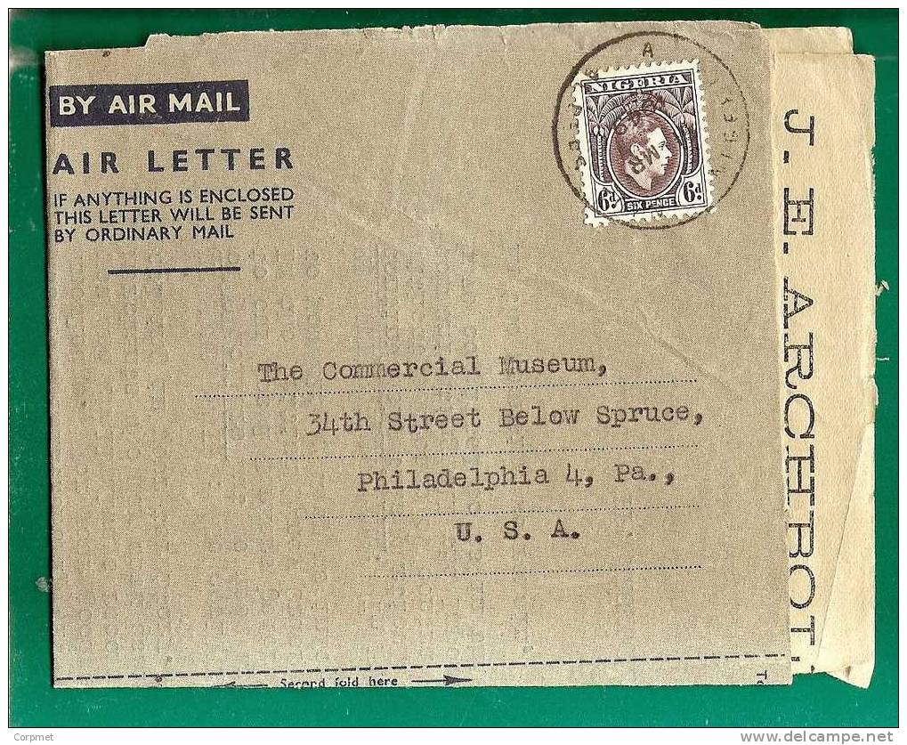 NIGERIA - VF 1949 AIR LETTER - AEROGRAMME - From WARRI To PHILADELPHIA - Nigeria (...-1960)