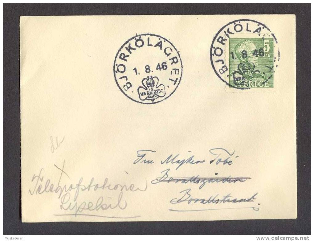 Sweden Petite Special BJÖRKÖLÄGRET 1946 Scouting Cover Readressed To Telegrafstationen Lyselsil Pfadfinder Scouts - Lettres & Documents