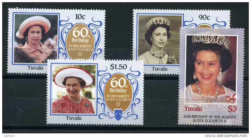 TUVALU 1986 Queen Elizabeth 60° Birthday Cpl Set Of 4  Yvert Cat N° 359/62  Absolutely Perfect MNH ** - Tuvalu