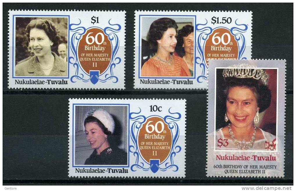 NUKULAELAE-TUVALU  1986 Queen Elizabeth 60° Birthday Cpl Set Of 4    Absolutely Perfect MNH ** - Tuvalu (fr. Elliceinseln)