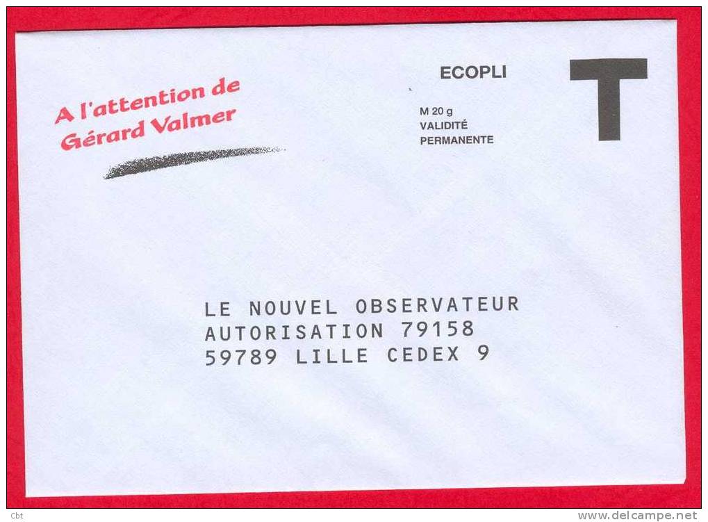 Enveloppe Réponse T LE NOUVELLE OBSERVATEUR (2514) - Karten/Antwortumschläge T