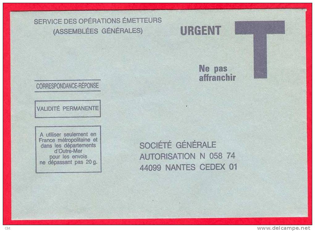 Enveloppe Réponse T SOCIETE GENERALE (2515) - Cartes/Enveloppes Réponse T