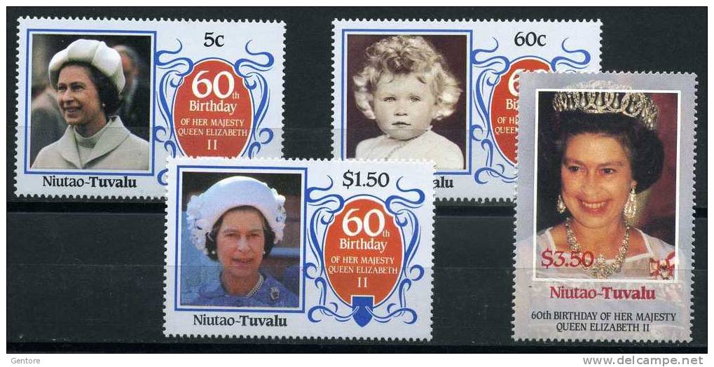 NIUTAU-TUVALU  1986 Queen Elizabeth 60° Birthday Cpl Set Of 4    Absolutely Perfect MNH ** - Tuvalu (fr. Elliceinseln)