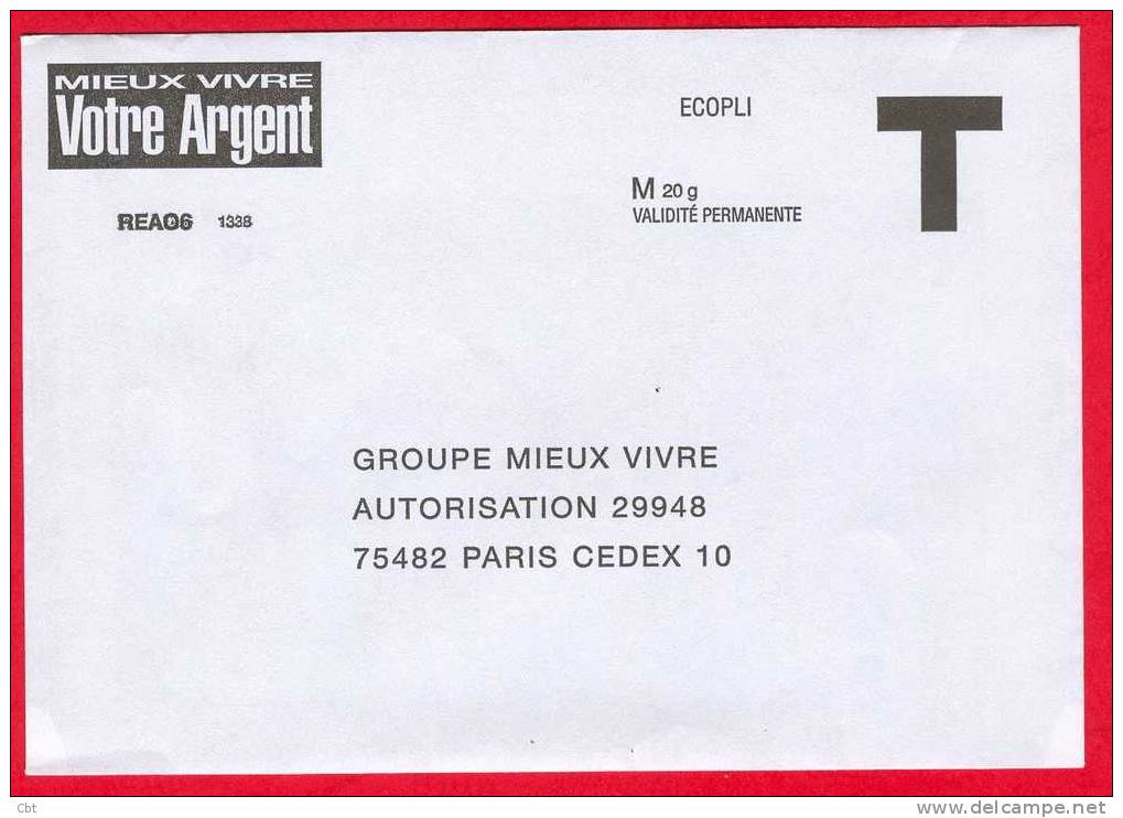 Enveloppe Réponse T MIEUX VIVRE VOTRE ARGENT (2518) - Cartes/Enveloppes Réponse T